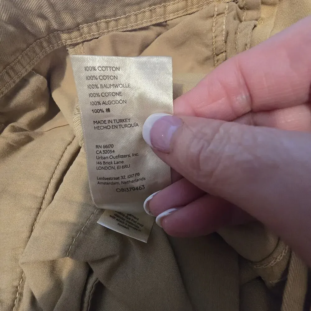 Free‎ People Anthropologie Denim Pants Crop Womens Sz 6 Mustard Tan Baggy Taper
